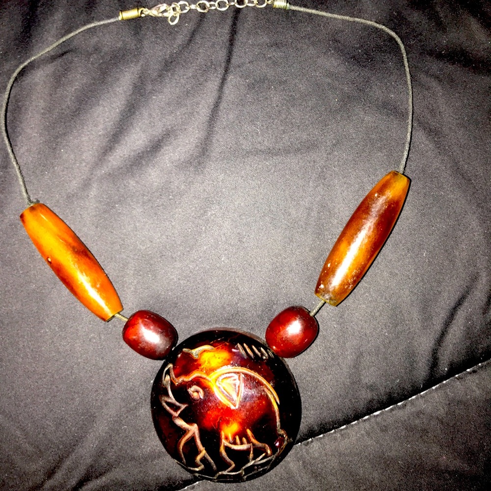 Unique elephant wood leather cord necklace